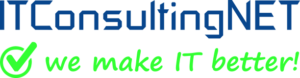 Logo ITConsultingNET in blau Logo we make it better in grün